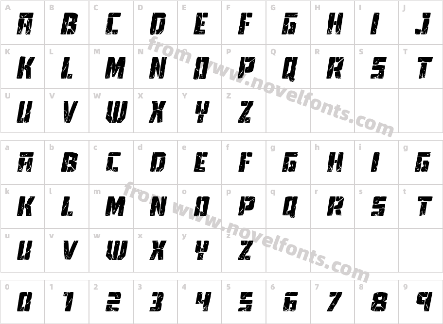 Tower Ruins Drop-Case ItalicCharacter Map