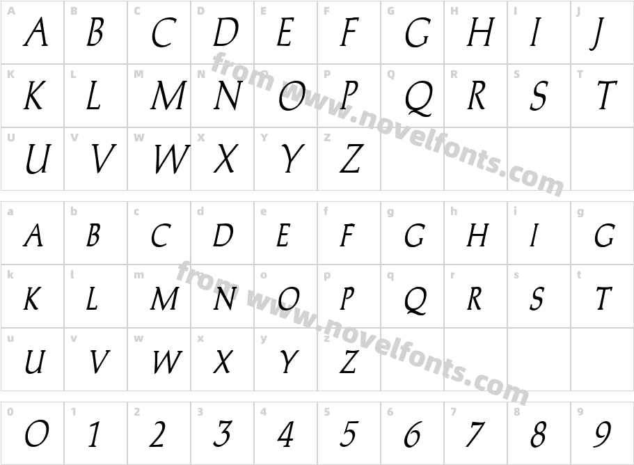 Trajans Caps Condensed Bold ItalicCharacter Map