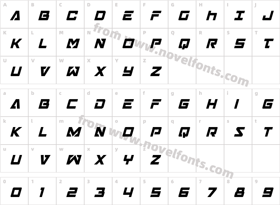 Trans-America Condensed ItalicCharacter Map