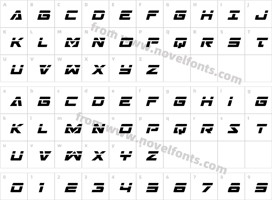 Trans America Laser ItalicCharacter Map