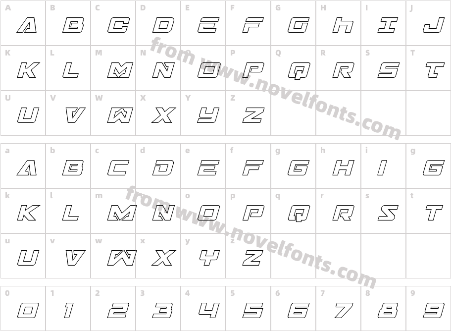 Trans America Outline ItalicCharacter Map