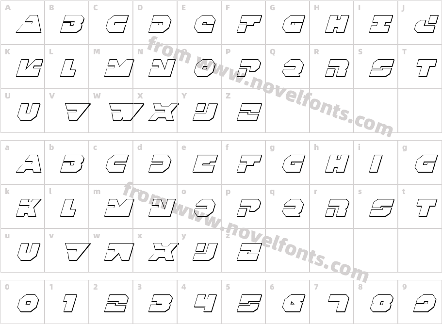 Trigger Man 3D ItalicCharacter Map