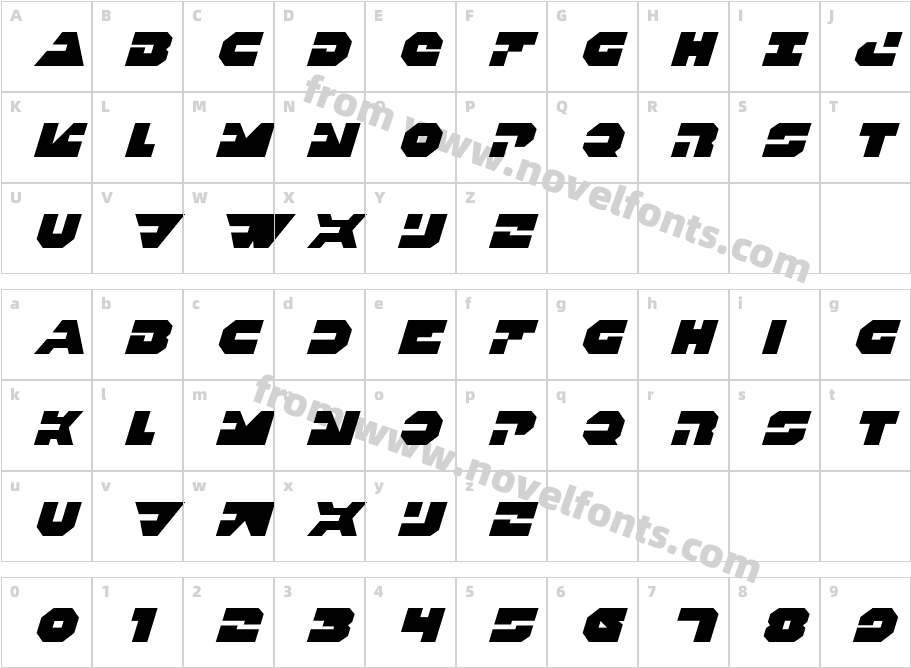 Trigger Man ItalicCharacter Map