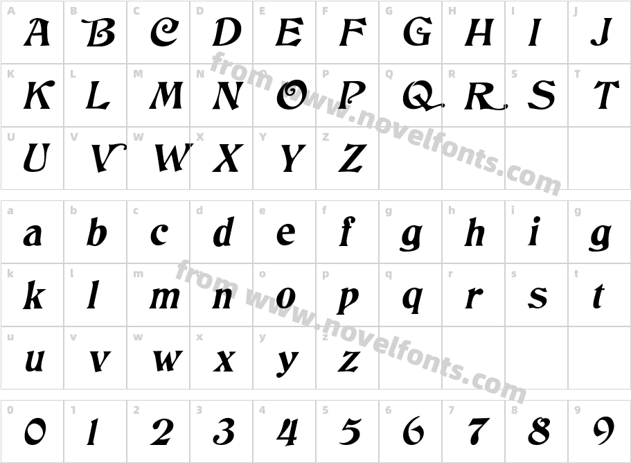 Tringle ItalicCharacter Map