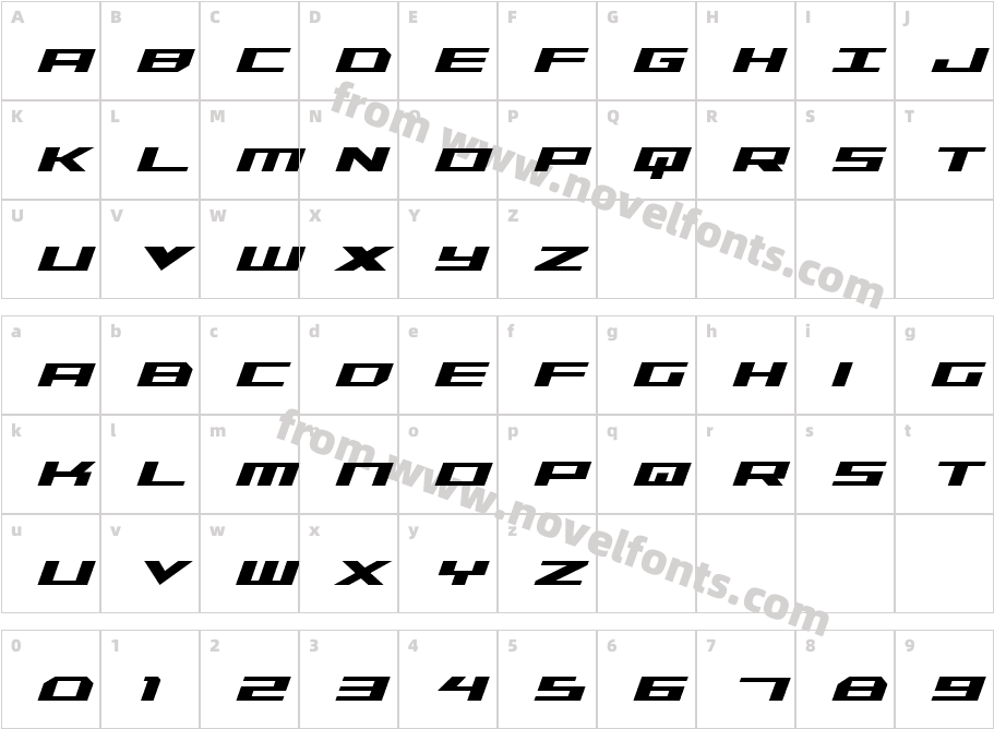 Trireme Condensed Bold ItalicCharacter Map