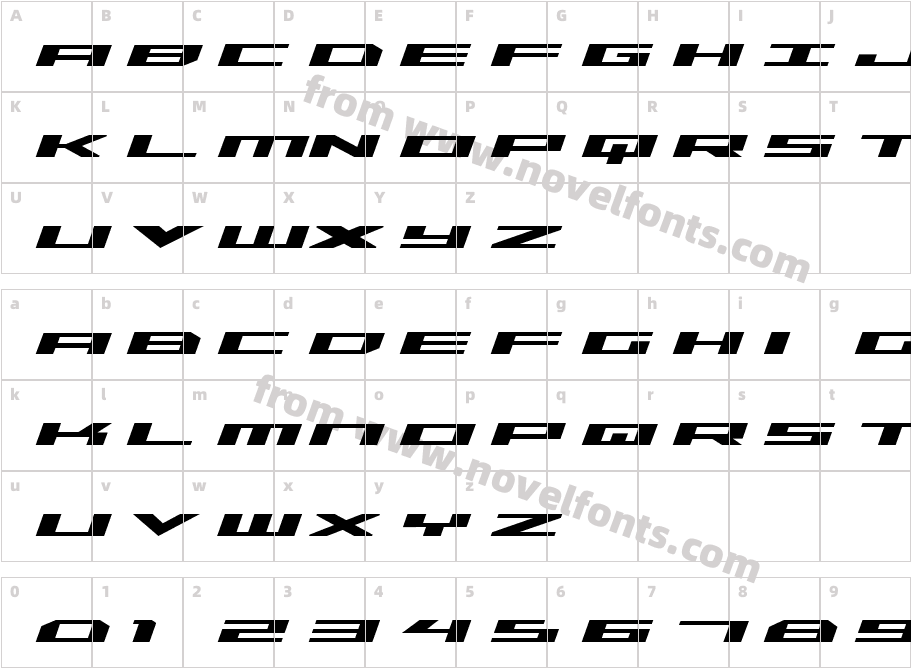 Trireme Expanded Bold ItalicCharacter Map