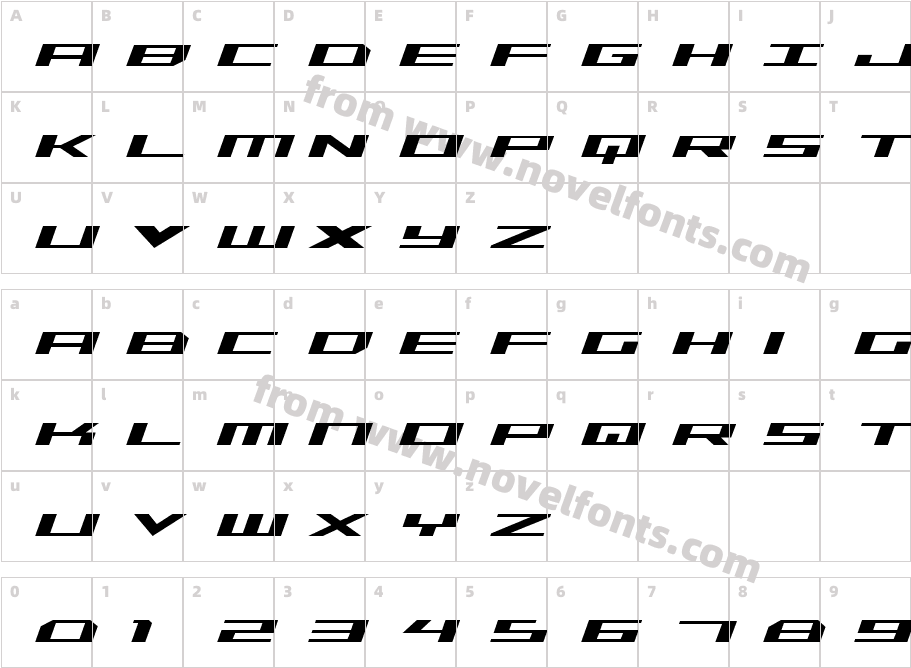 Trireme ItalicCharacter Map