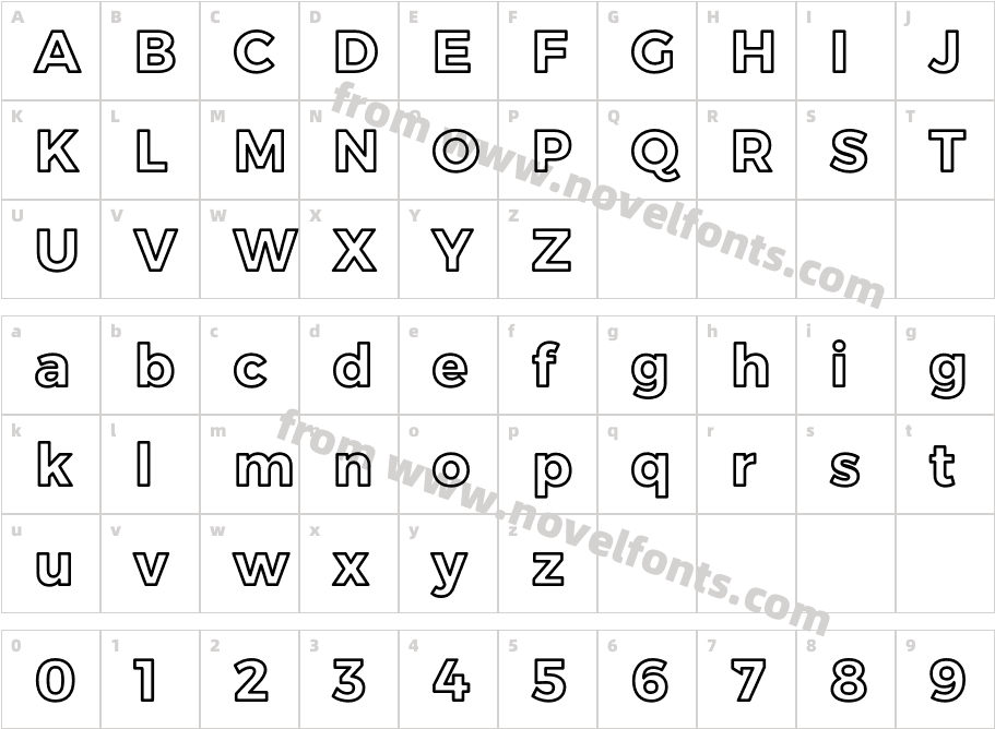 Trueno Bold OutlineCharacter Map