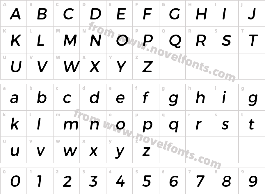 Trueno Round ItalicCharacter Map