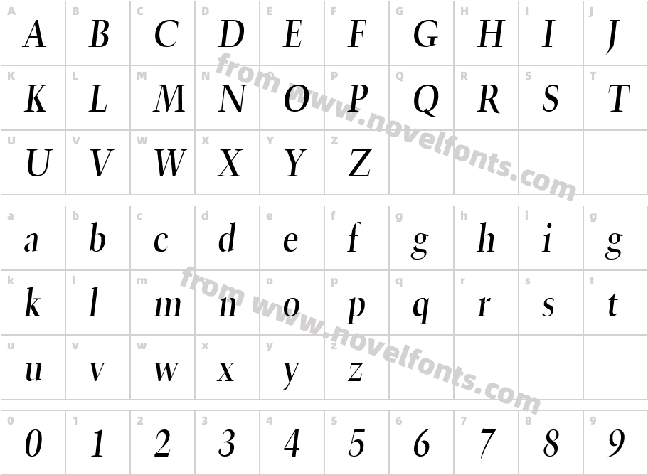 Trumpet Lite ItalicCharacter Map