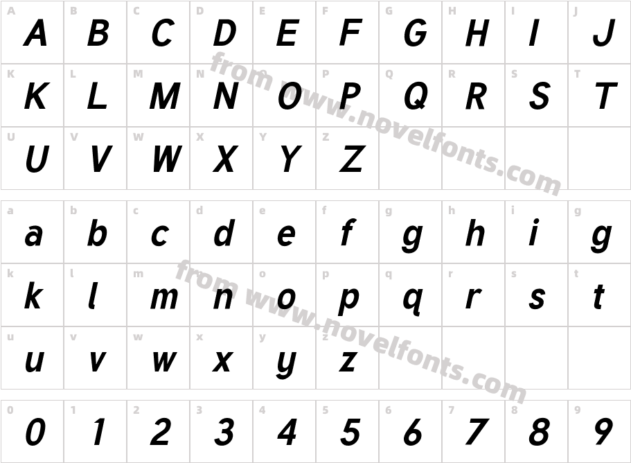 Tuffy Bold ItalicCharacter Map