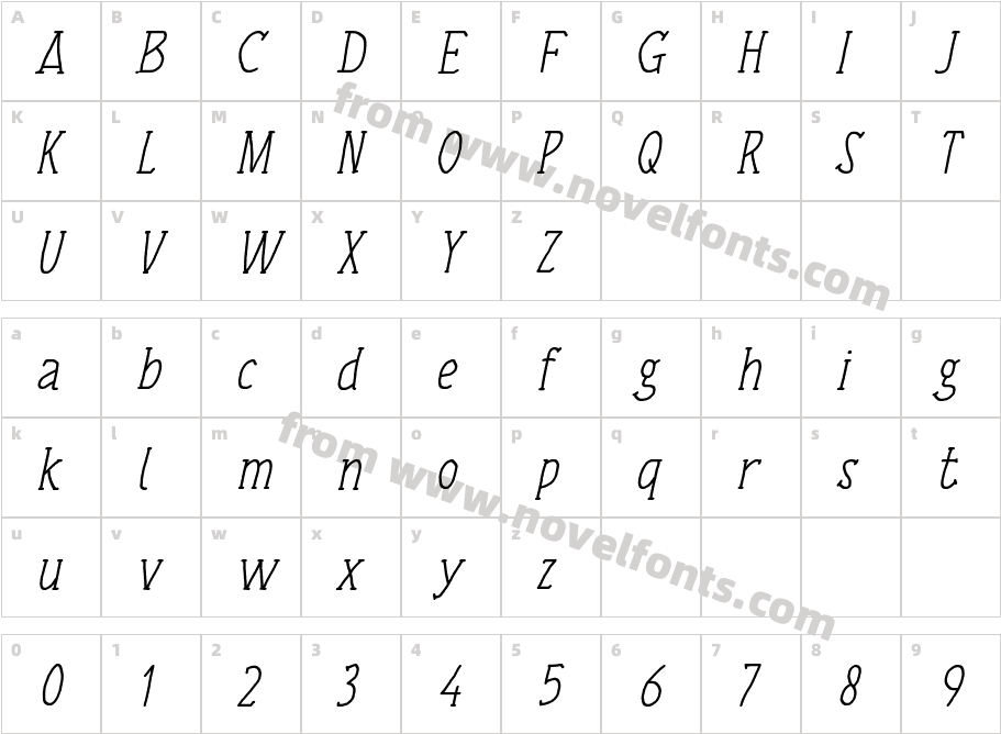 Tulisan Tangan 74 ItalicCharacter Map