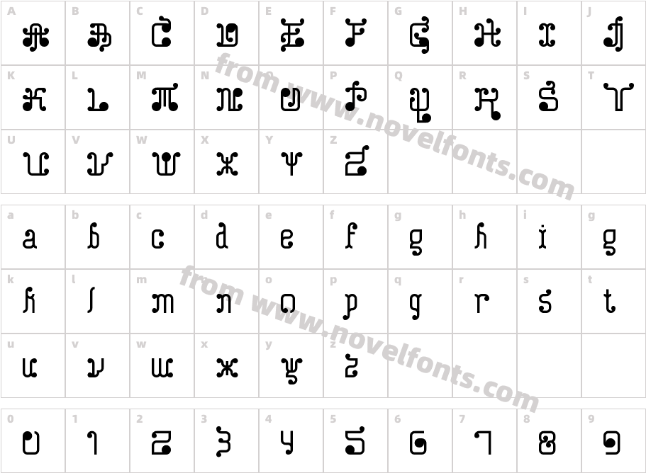 Turk and Nusa RegularCharacter Map