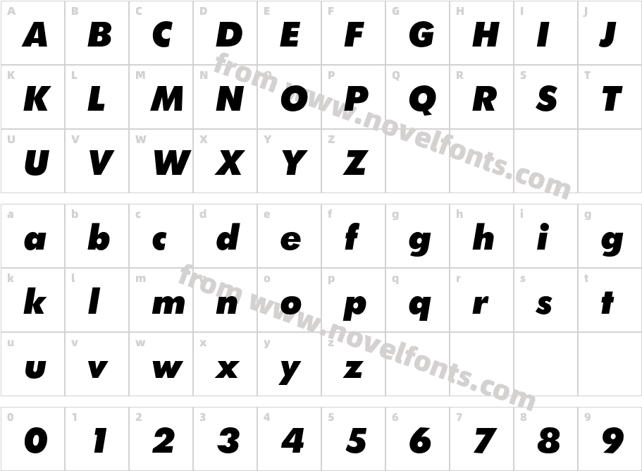 TwCenMTStd-UltraBoldItCharacter Map