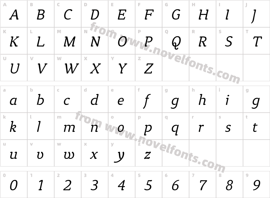 TykeITCStd-LightItalicCharacter Map