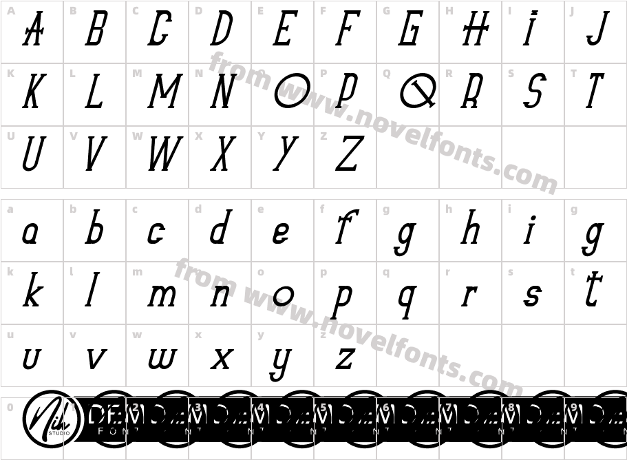 Type Old Demo ItalicCharacter Map