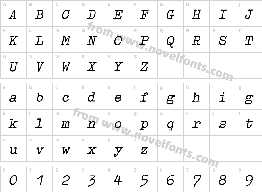 Typewriter-BoldObliqueCharacter Map