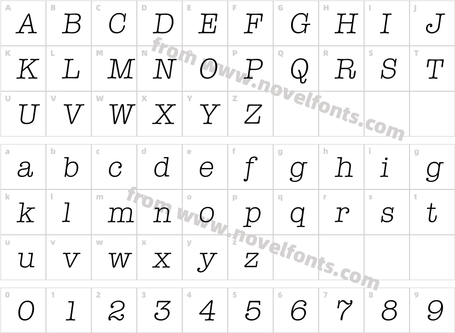 Typewriter-LightItaCharacter Map