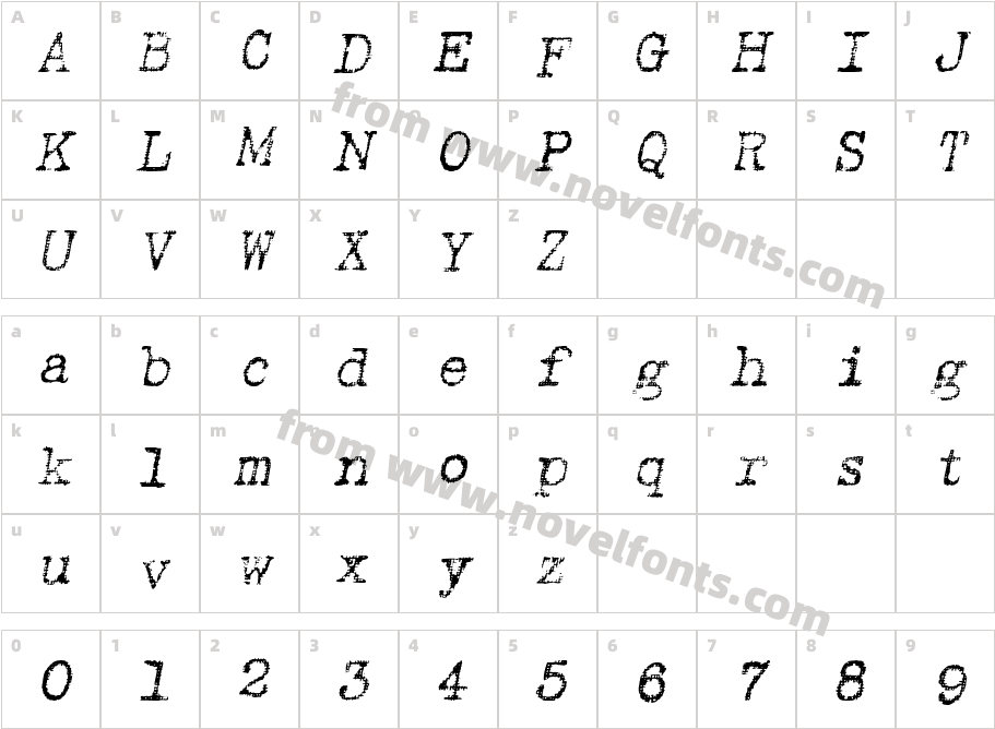 TypewriterRough ItalicCharacter Map