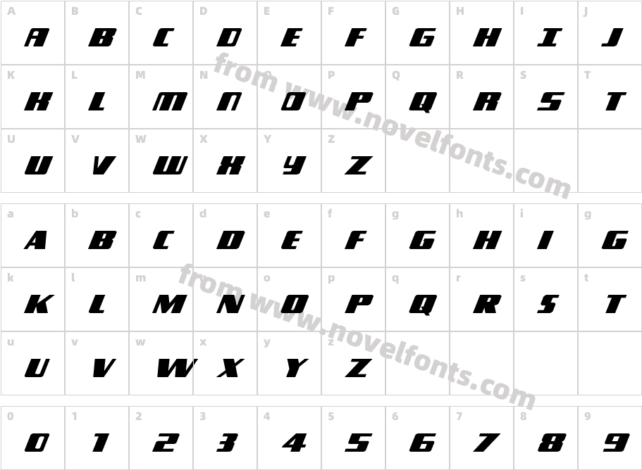 Typhoon Expanded ItalicCharacter Map