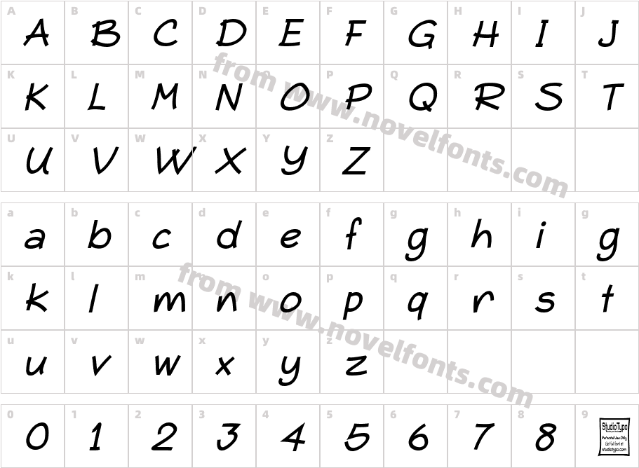 Typo Comica ItalicCharacter Map