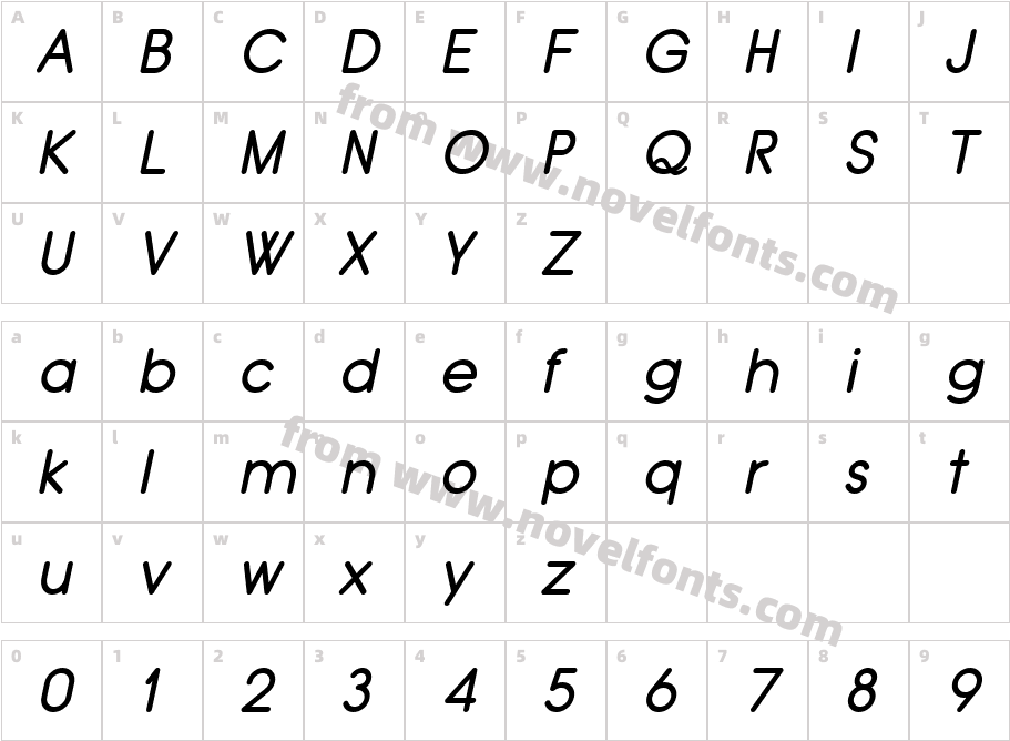 Typo Grotesk Rounded ItalicCharacter Map