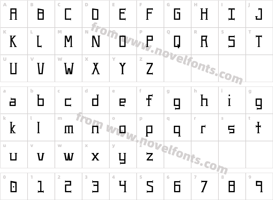 UA SerifedCharacter Map