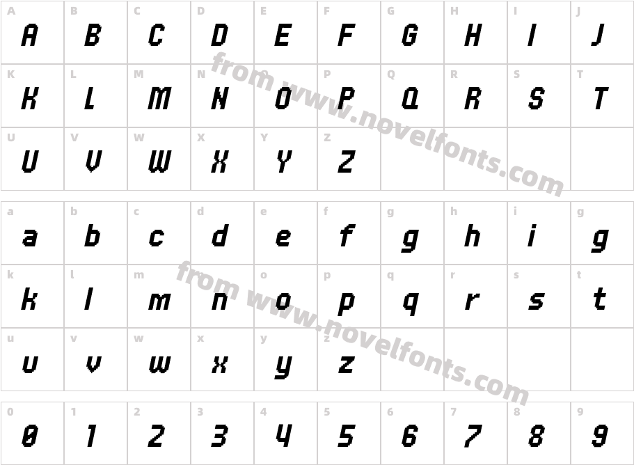 UNDA-BitmapItalicCharacter Map