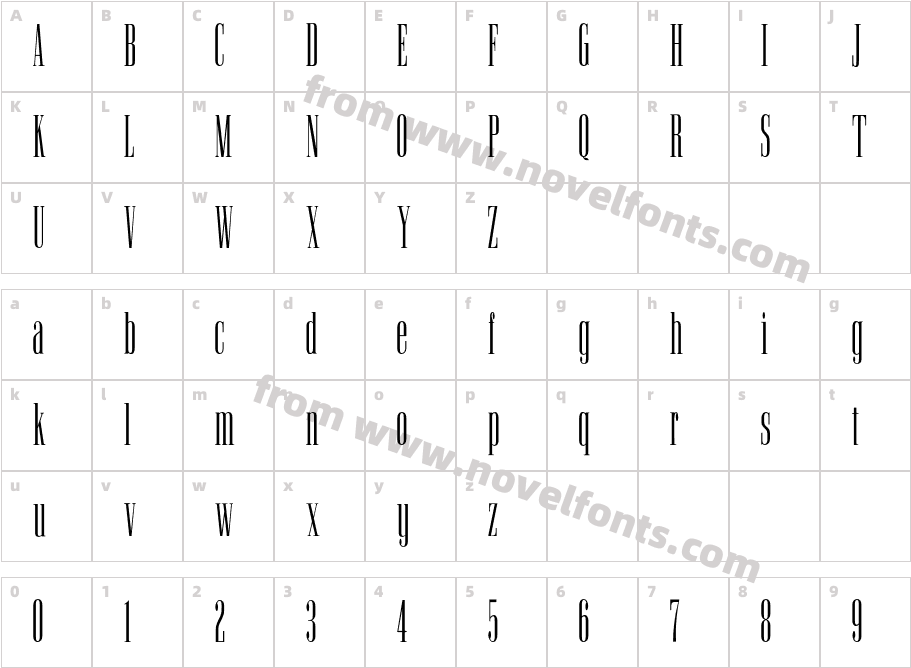 Ultra CondensedSerifCharacter Map