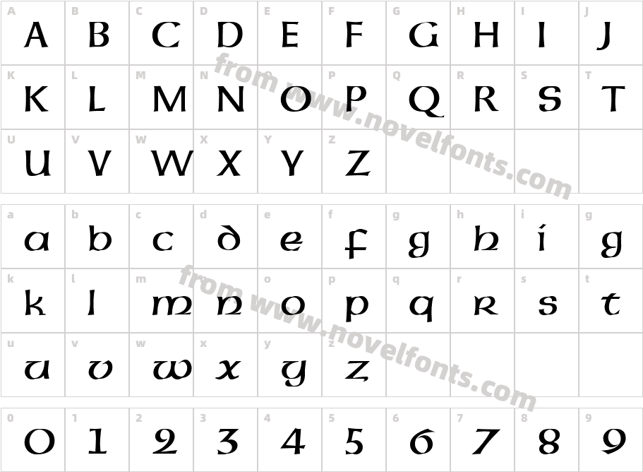 Uncial Roundhand RegularCharacter Map