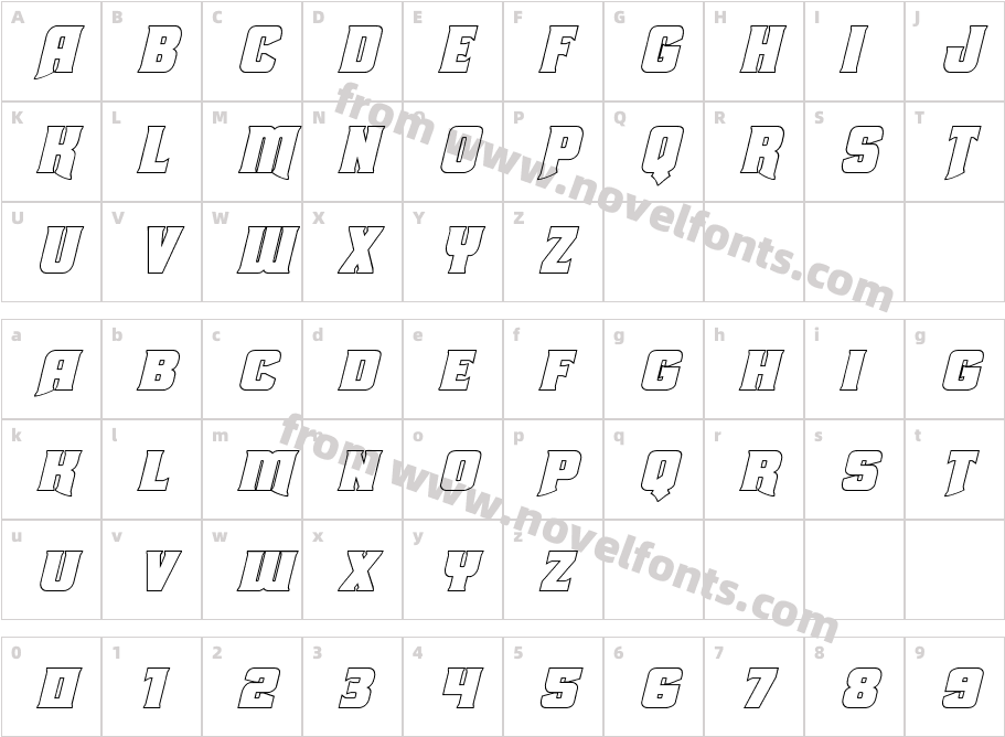 Union Gray Outline ItalicCharacter Map