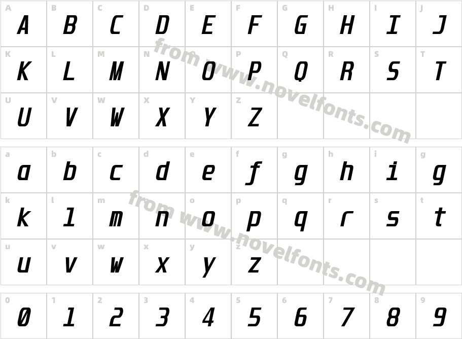 Unispace Bold ItalicCharacter Map