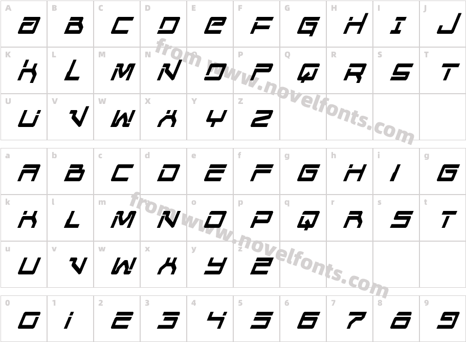 United Planets Condensed ItalicCharacter Map