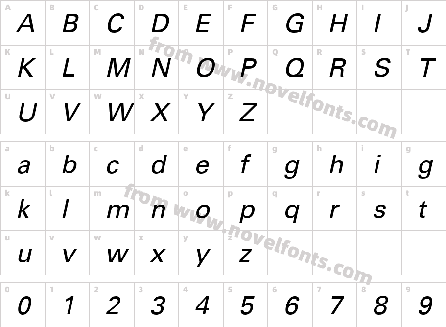 Univers LT 56 ObliqueCharacter Map