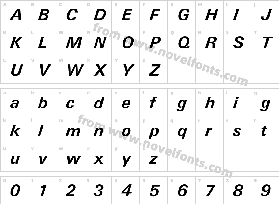 UniversBQ-BoldItalicCharacter Map