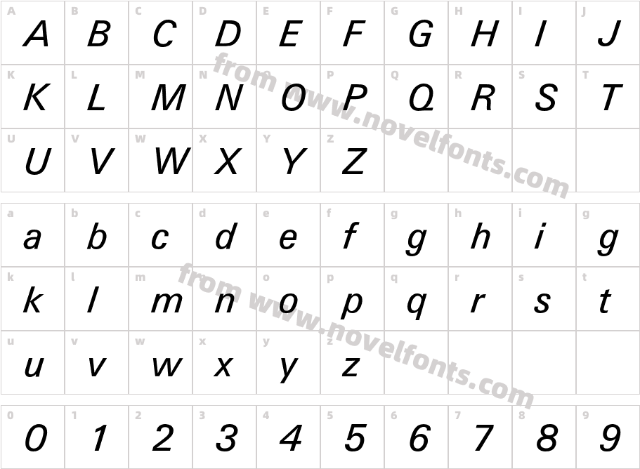 UniversBQ-ItalicCharacter Map