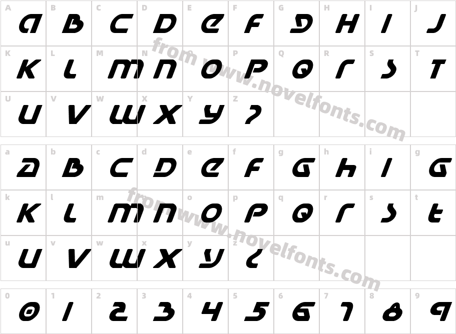 Universal Jack Bold ItalicCharacter Map