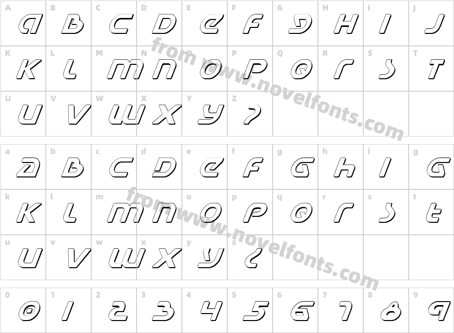 Universal Jack Shadow ItalicCharacter Map