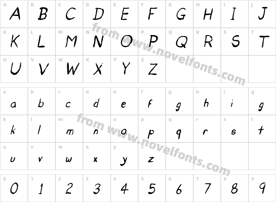 Untidy Italic SkrawlCharacter Map