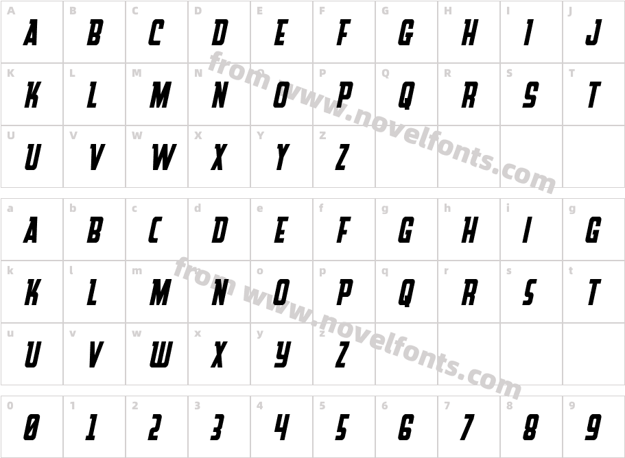 Upper Punch All Caps ItalicCharacter Map