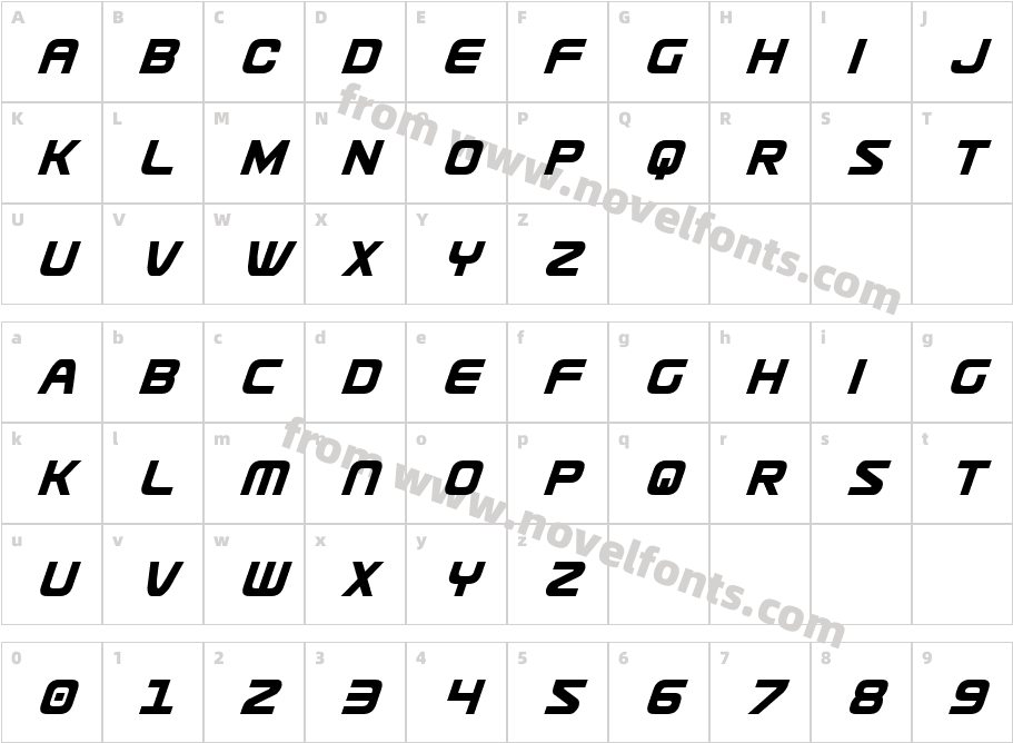 Usuzi Condensed ItalicCharacter Map