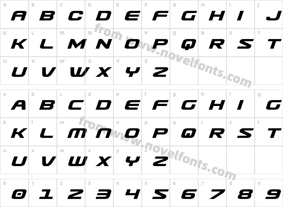 Usuzi Expanded ItalicCharacter Map