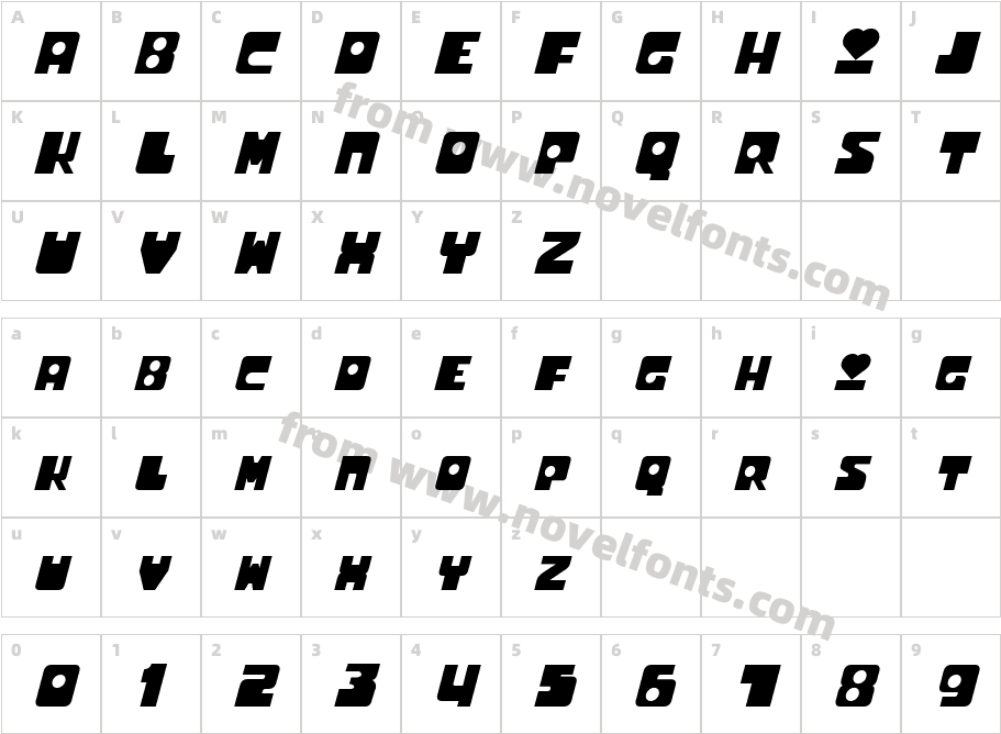 Utonium Bold ItalicCharacter Map