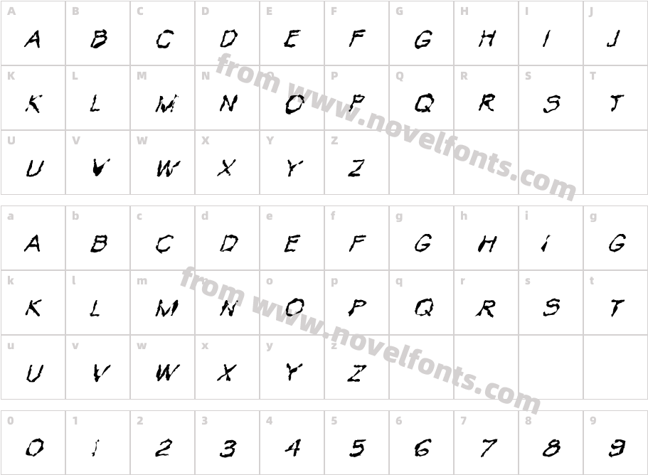 VTC Krinkle-Kut Regular ItalicCharacter Map