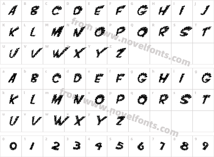 VTC ScreamItLoudSliced ItalicCharacter Map