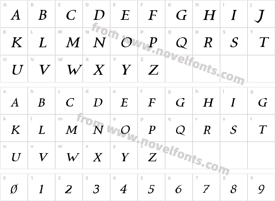 VTC Switchblade Romance ItalicCharacter Map