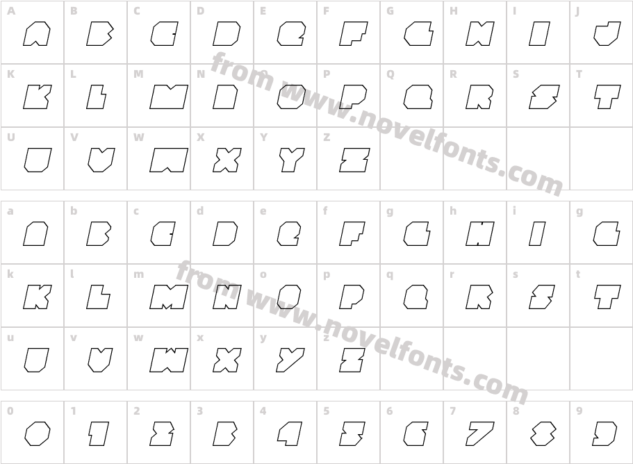 VX Rocket Outline ItalicCharacter Map