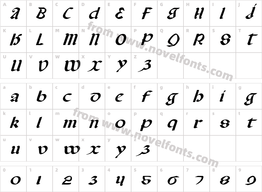 Valerius Expanded ItalicCharacter Map