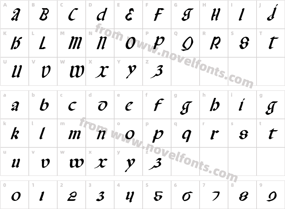 Valerius ItalicCharacter Map