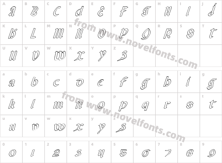 Valerius Outline ItalicCharacter Map